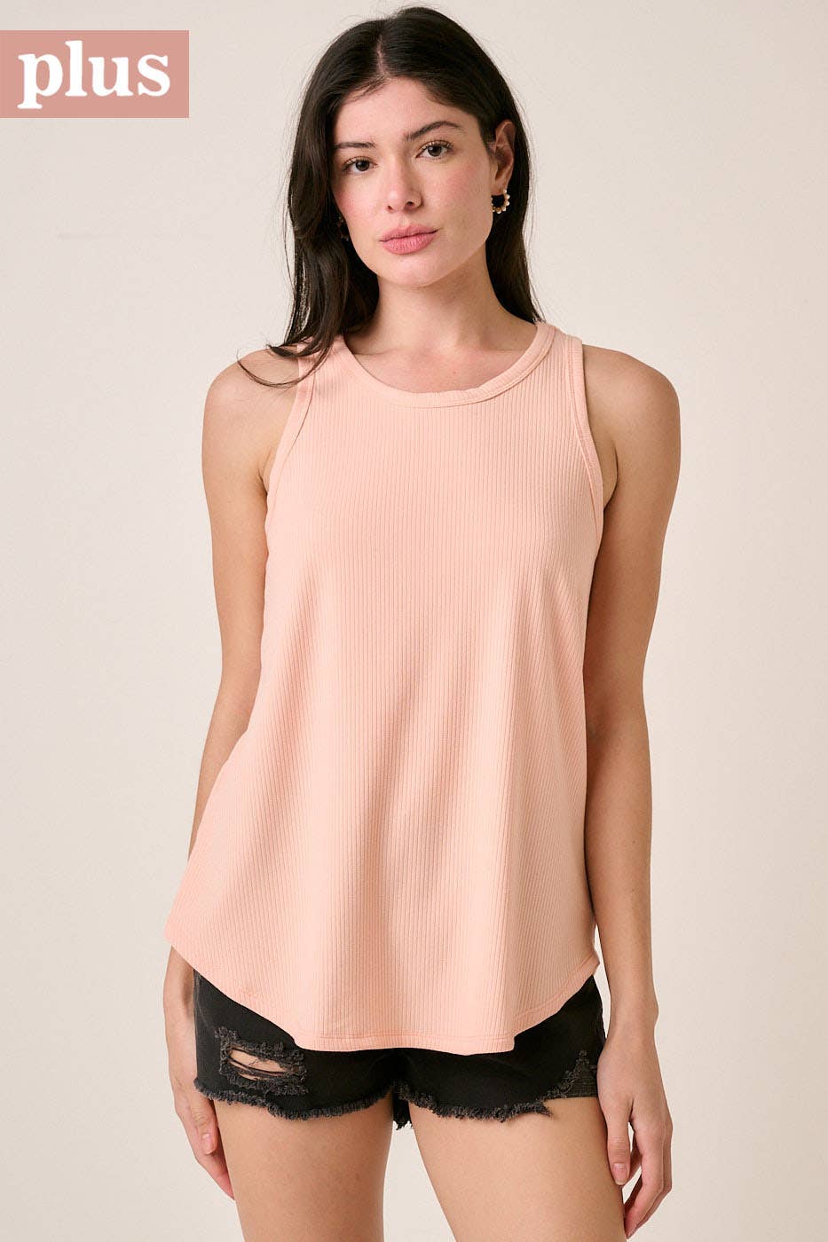 The Rylie Plus Ribbed Tank – Curved Hem Sleeveless Knit (XL-2X)