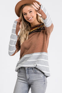 Morgan Mixed Print Sweater Top- Camel