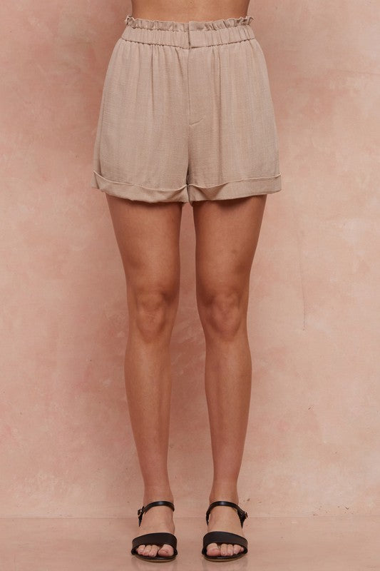Cora Perfect Stretch Linen Shorts-Tan