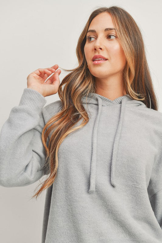 Cozy For The Season Brushed Knit Hoodie- Heather Grey