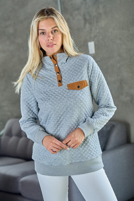 Cozy Weekend Quilted Pullover- Ivory