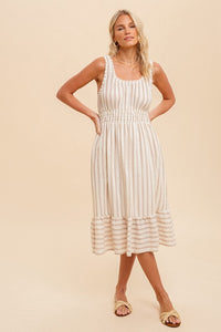 Charlotte Stripe Midi Dress- Taupe
