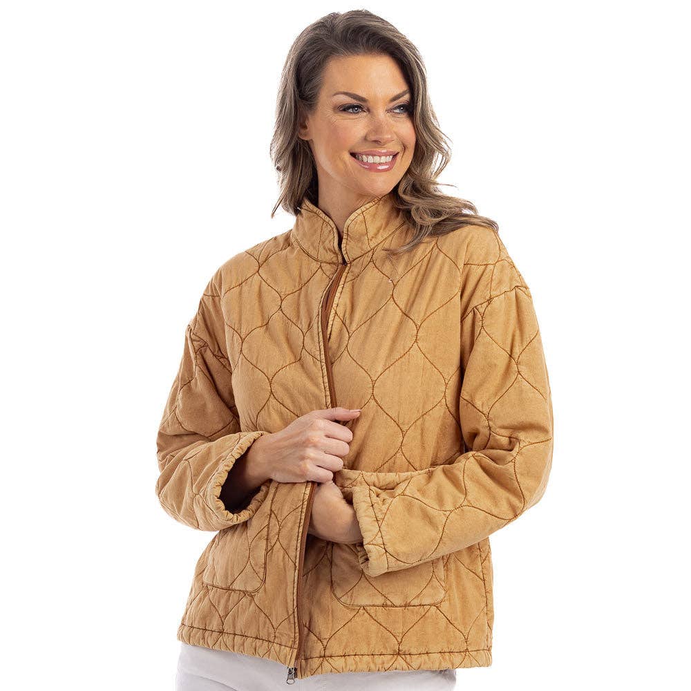 Camel Garment Washed Quilted Jacket