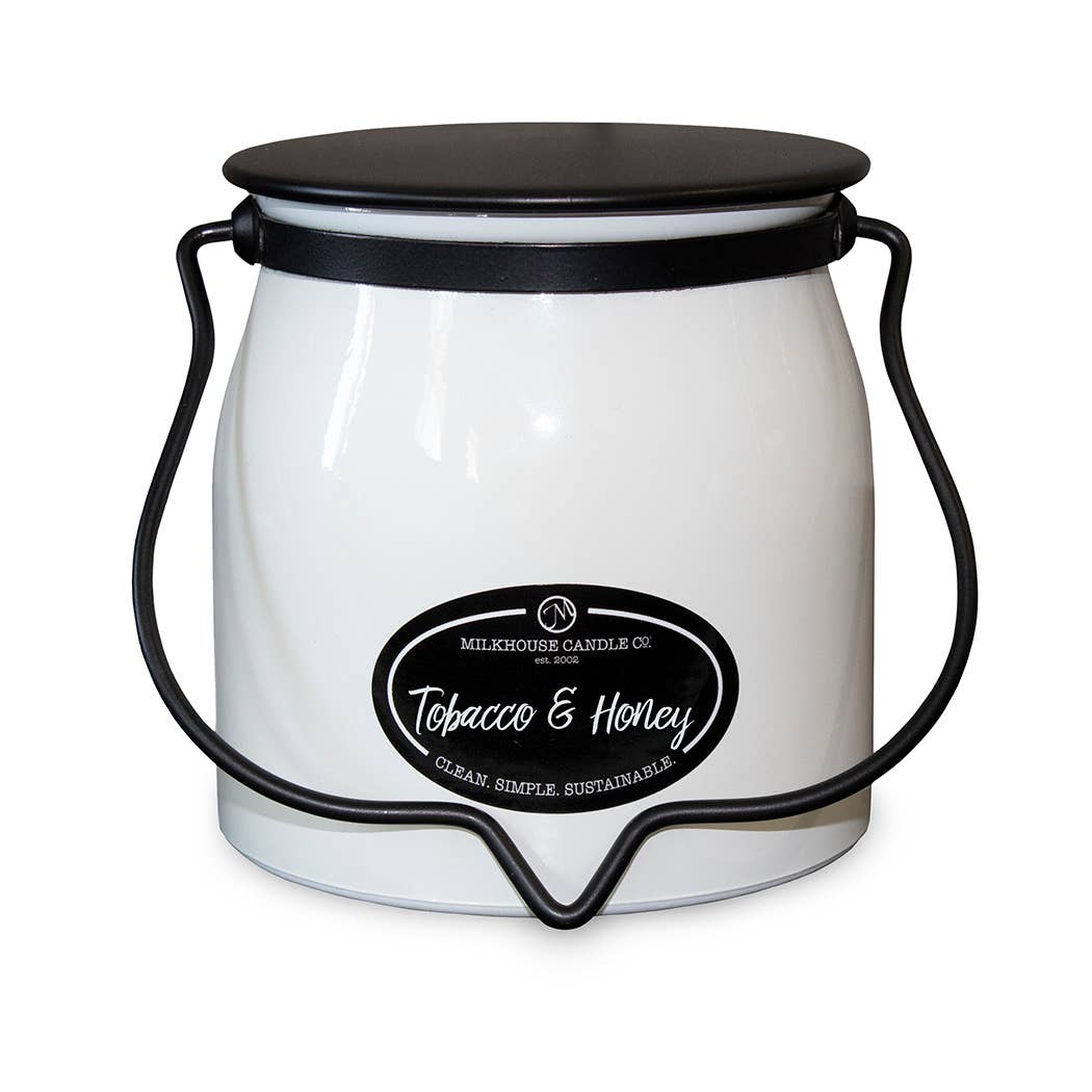 16 oz Butter Jar Soy Candle: Tobacco & Honey, by Milkhouse