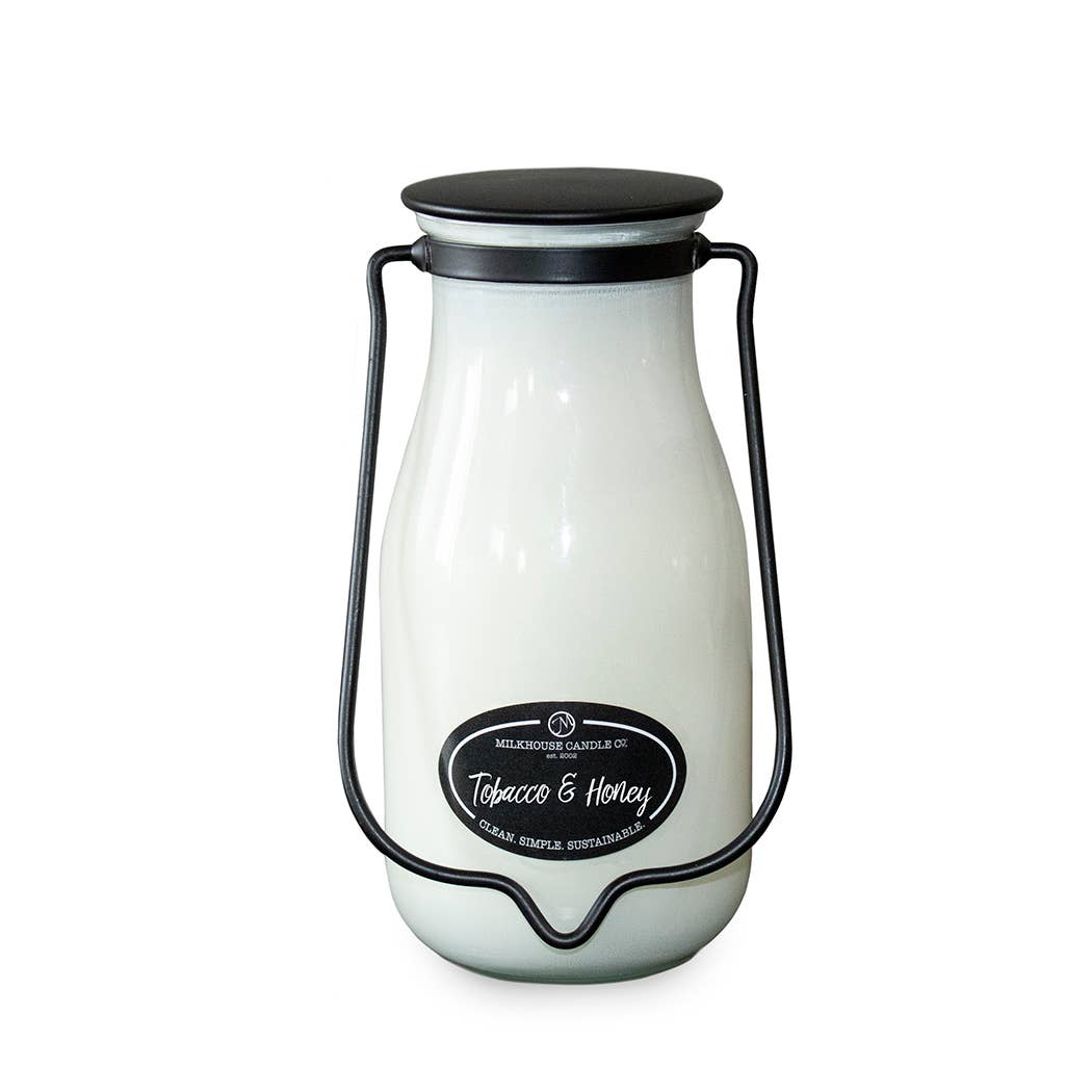 14 oz Milkbottle Soy Candle: Tobacco & Honey, by Milkhouse