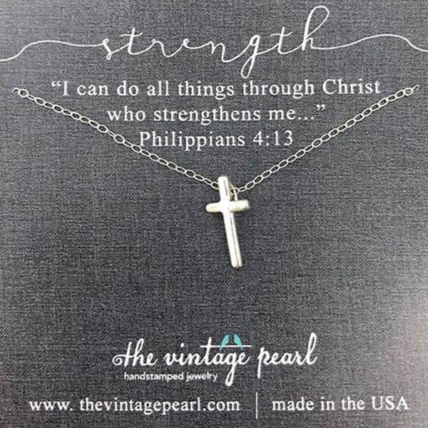The Vintage Pearl "Phil. 4:13 Strength Cross" Necklace (sterling silver)