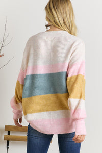 Lana Striped Sweater- Oatmeal/Teal/Pink