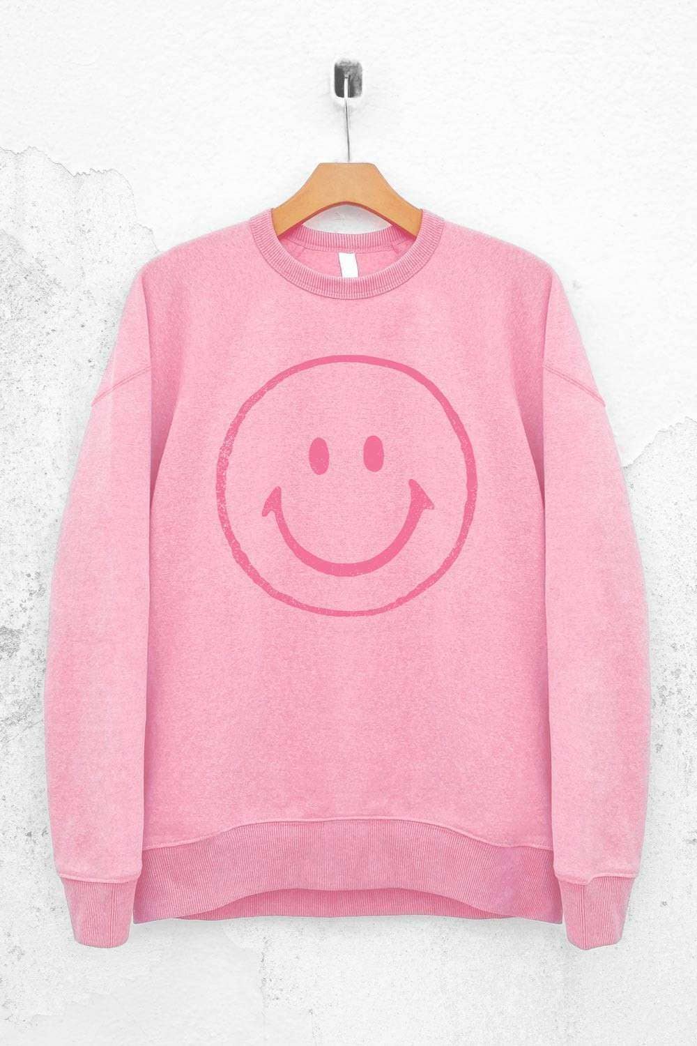 Smile Happy Face Graphic Sweatshirts:Pink