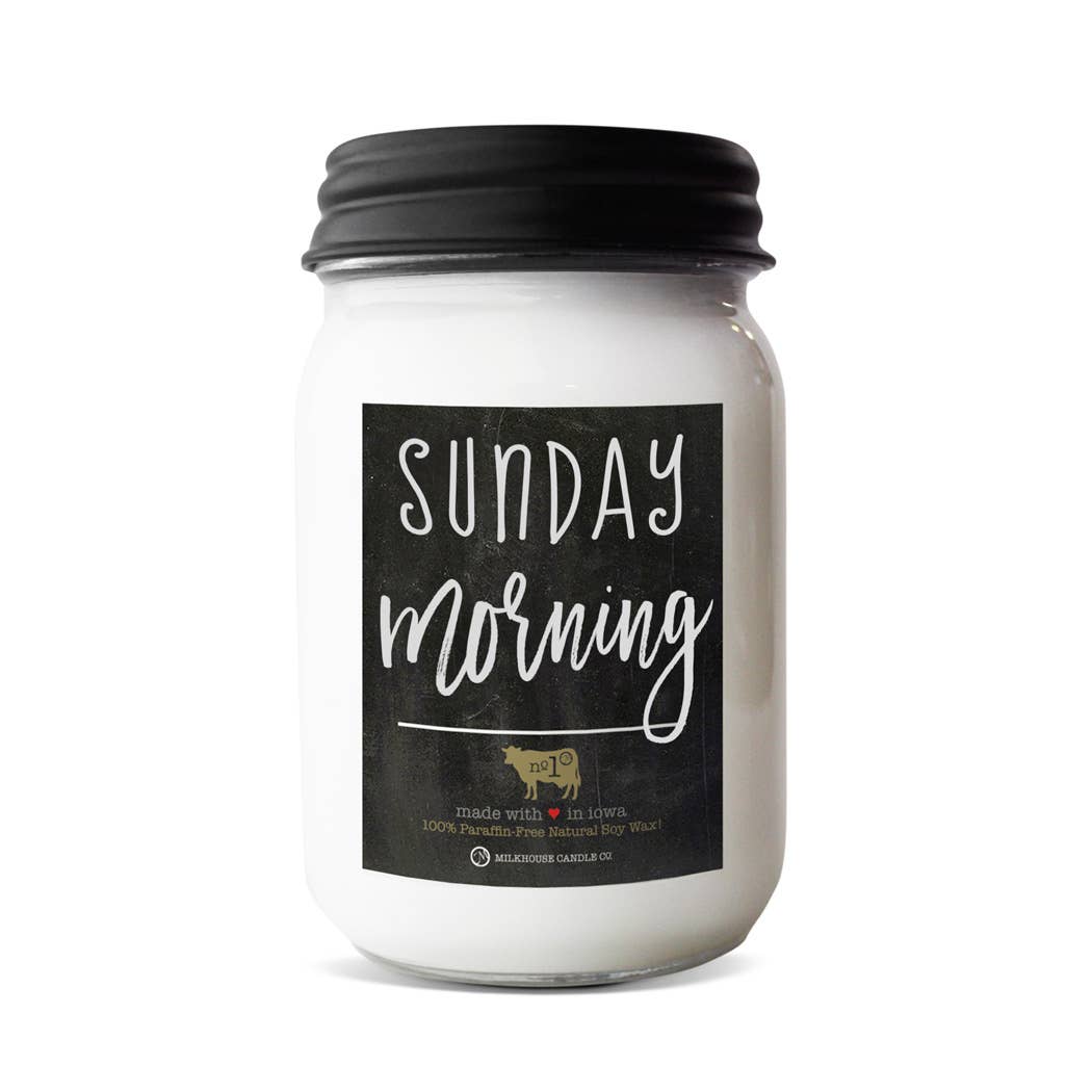 13 oz Mason Jar Soy Candle: Sunday Morning, by Milkhouse
