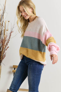 Lana Striped Sweater- Oatmeal/Teal/Pink