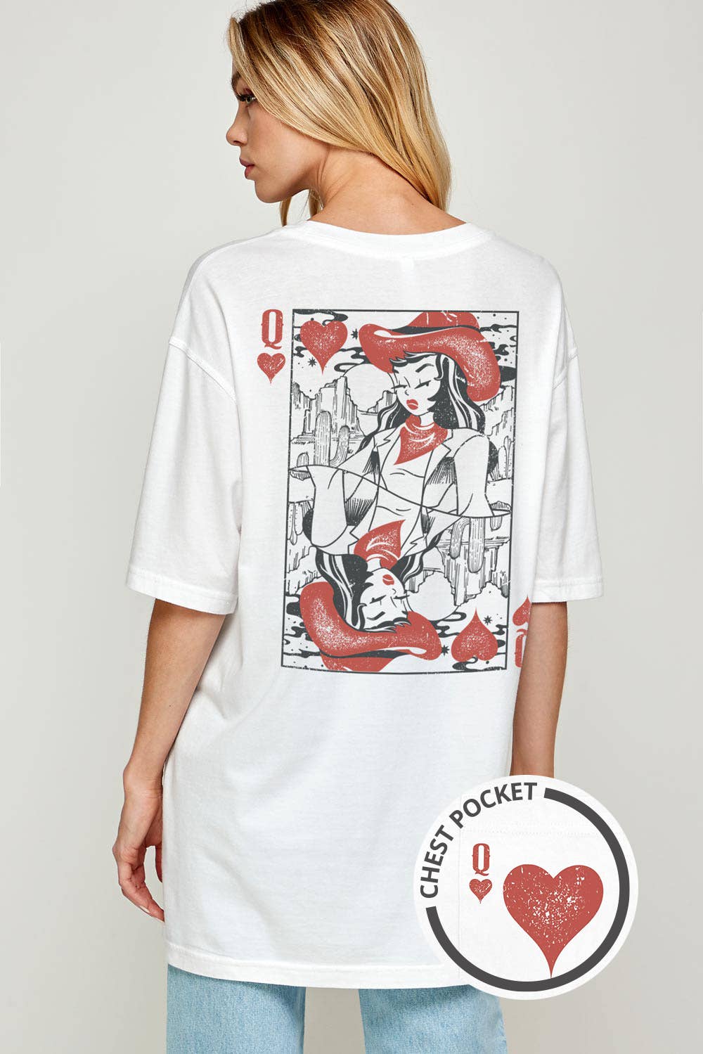 Cowgirl Queen Card Oversized Graphic Tee:  White